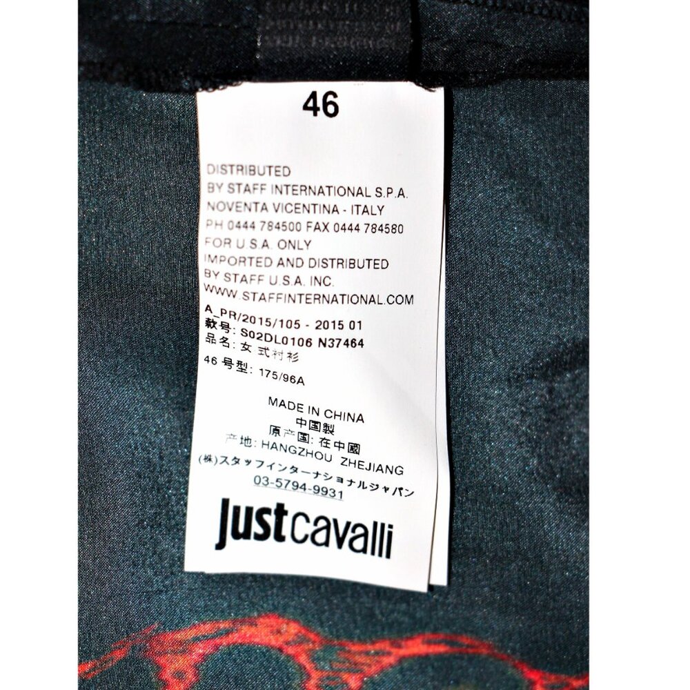 JUST CAVALLI LEOPARD PRINT SIGNED LOGO BUTTON UP TUNIC US XL-2XL / IT 46 $675 - Picture 14 of 15